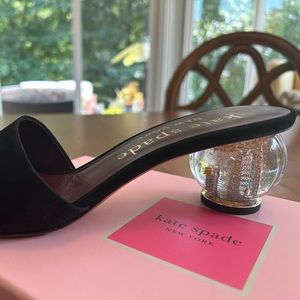 Kaye spade black suede slide with snow globe heel
